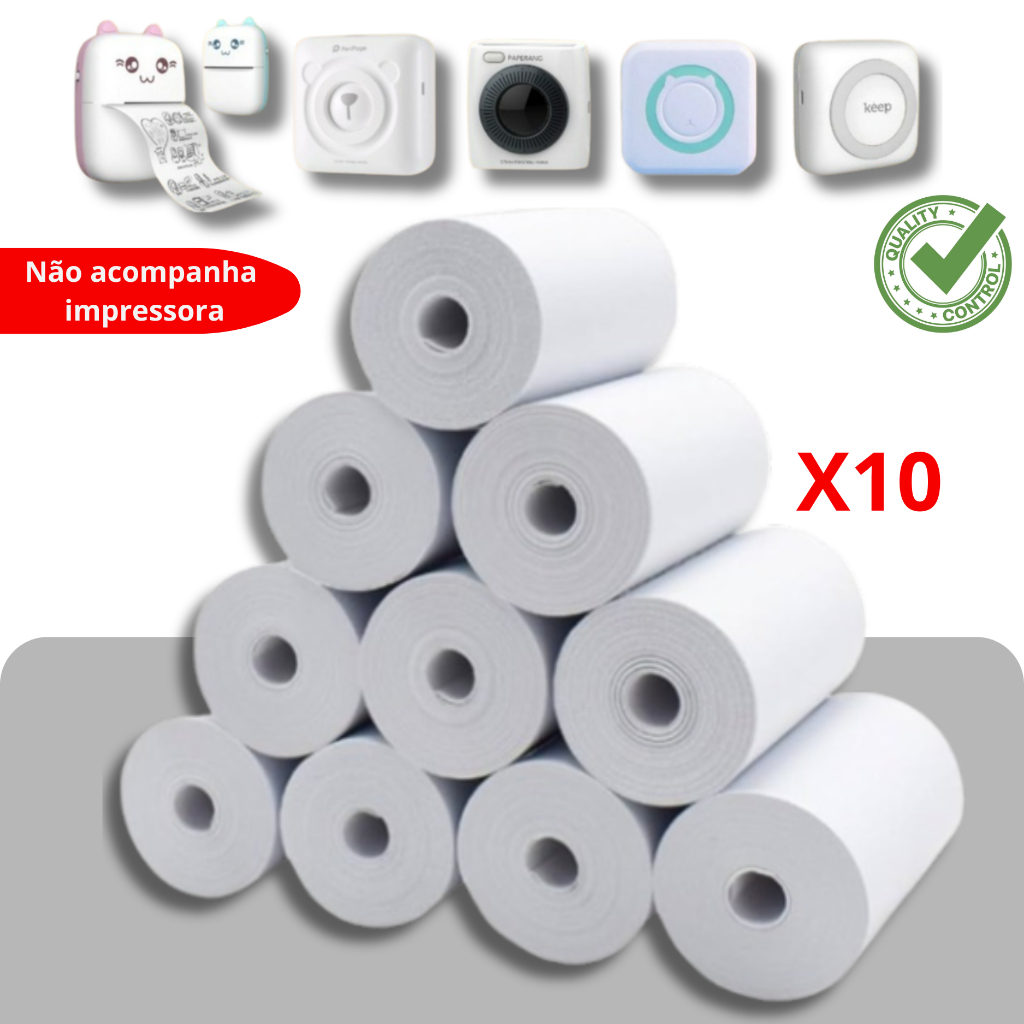 10 Bobina papel térmico p/ Mini Impressora portátil gatinho