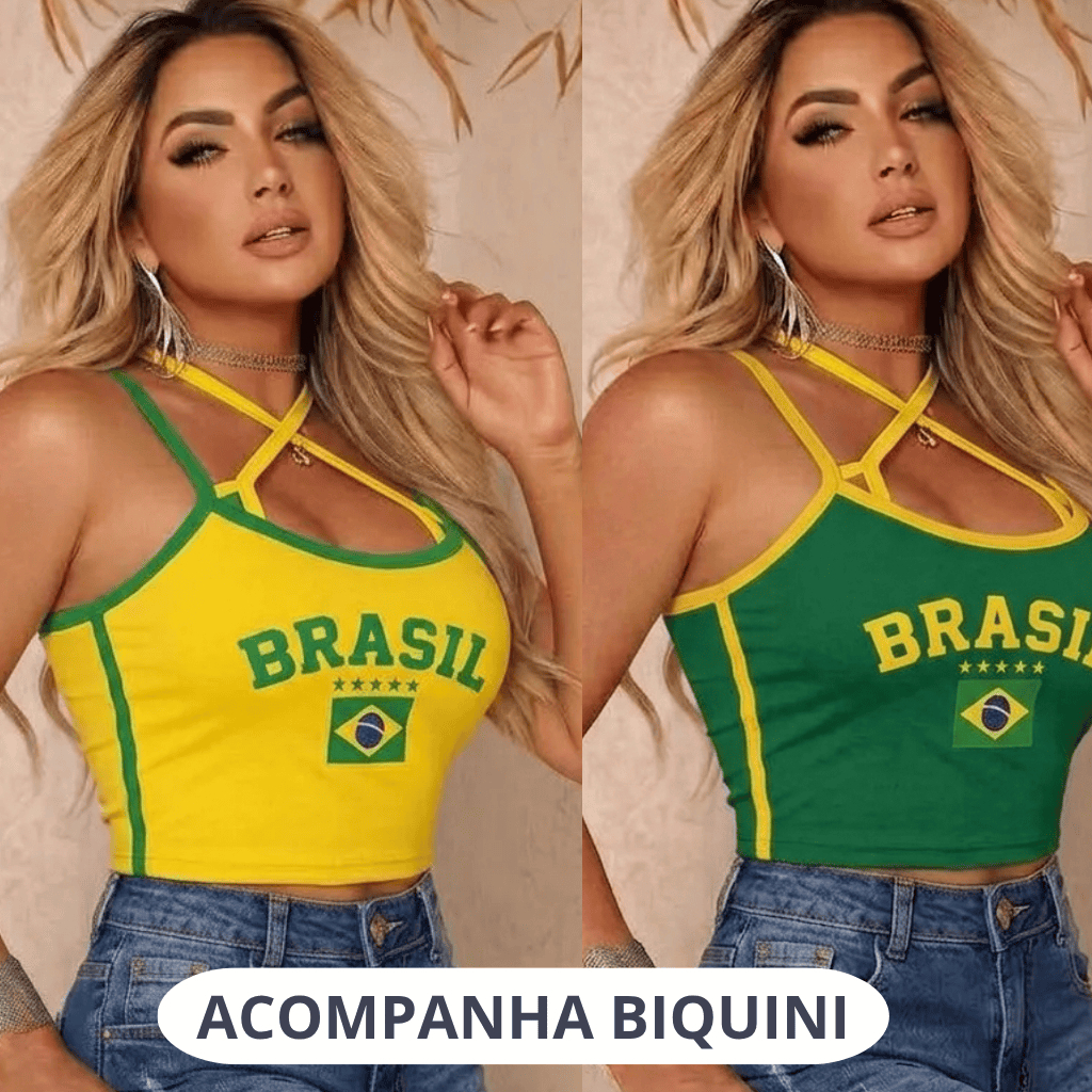 Cropped Feminino Edição Brasil Alcinha Decote Copa do Mundo 2026 Verão