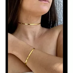 Conjunto Colar e Pulseira Aro Minimalista Elegante Essencial de Alta Qualidade