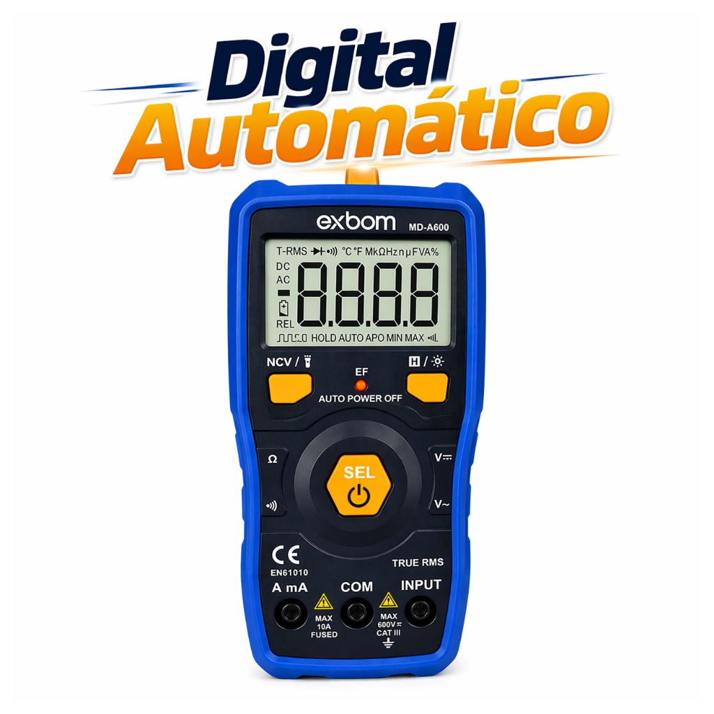 Multímetro Digital Automático Inteligente True NCV Profissional Testador AC/DC Não Queima C/Bateria