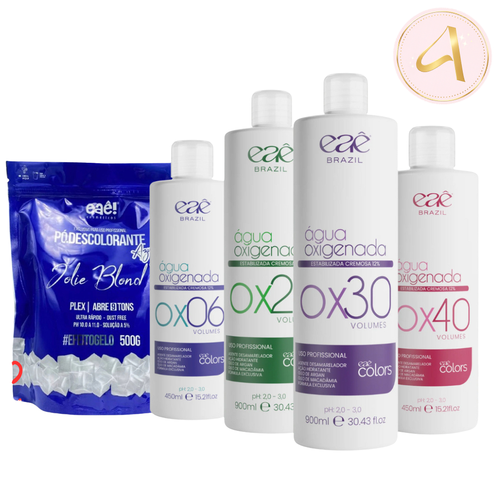 Eaê Brazil Kit Descolorante Azul + Água Oxigenada Clareamento Rápido até 9 Tons