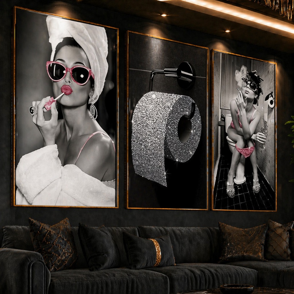 Quadro Decorativo vogue 3 peças 20x30 Para Banheiro vogue moda