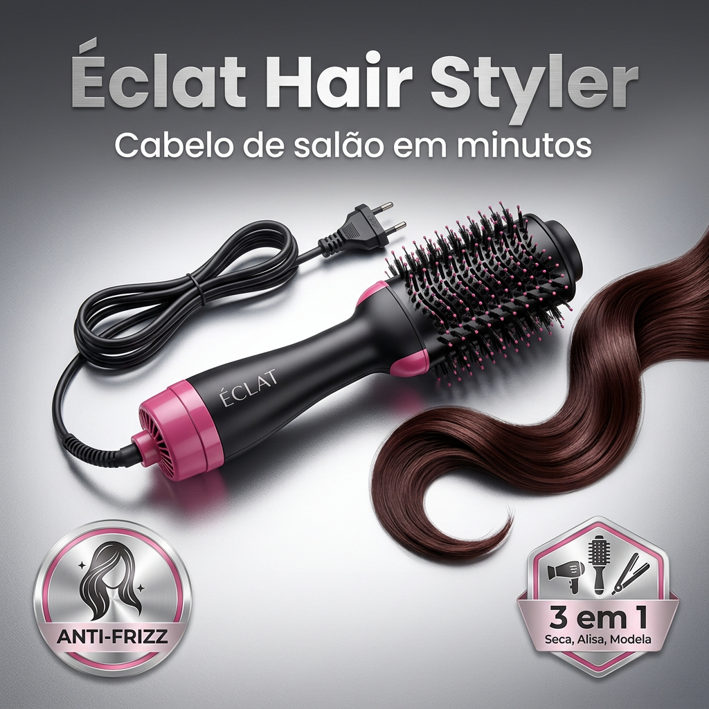 Escova Secadora 3 em 1 Éclat Hair Styler Profissional Anti Frizz Íons Negativos Alisa Seca Modela Rápido 110v