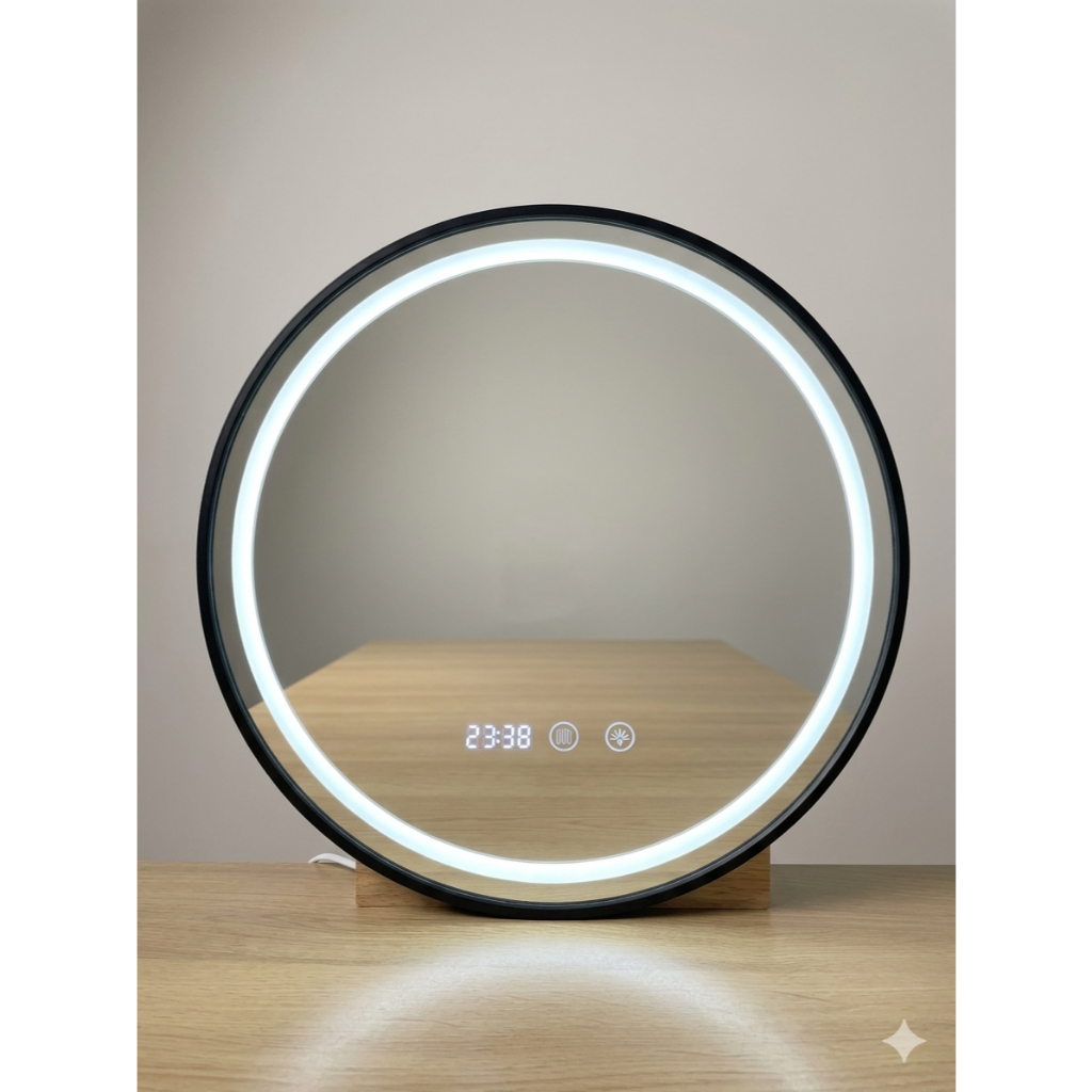 Espelho LED Touch Screen Moderno Redondo Digital Com Desembaçador e Relógio