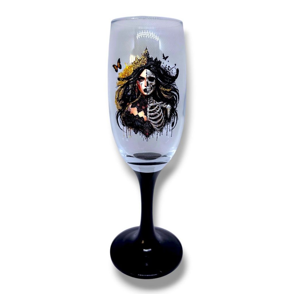Taça Pomba Gira Rosa Caveira Prata e Dourada Fundo Preto - Gallant 180ml]