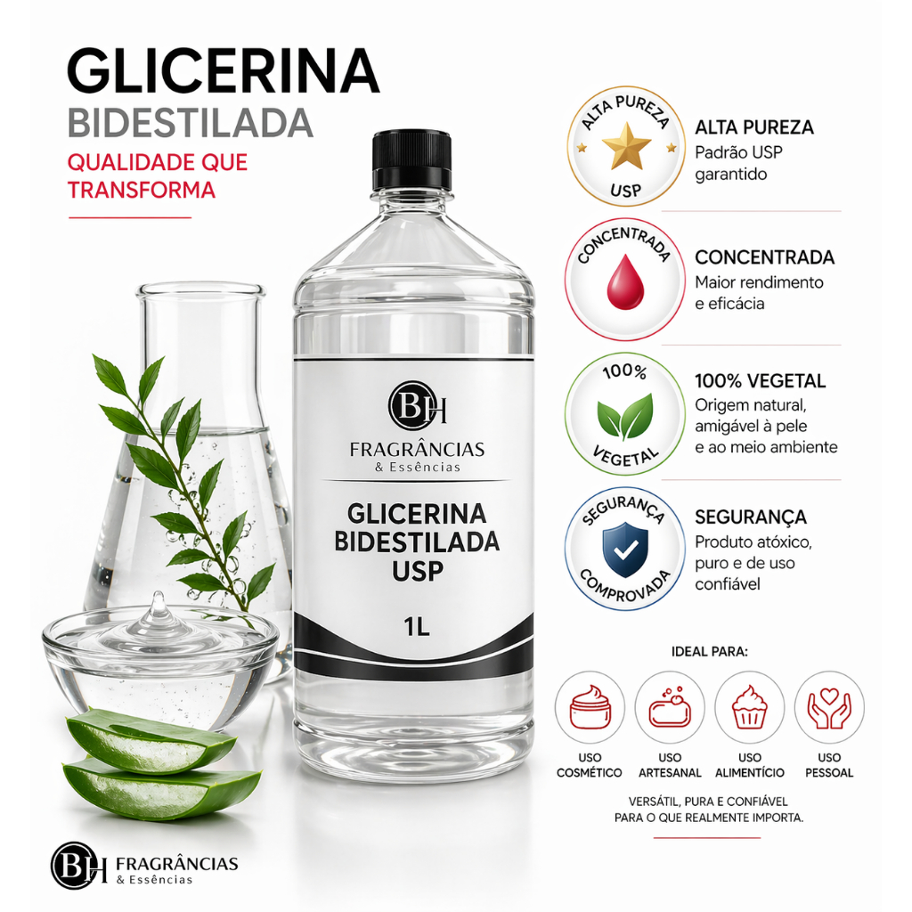 Glicerina Bi-destilada Vegetal 100% Pura USP 1kg Cosméticos Alimentício Artesanato Saboaria Artesanal