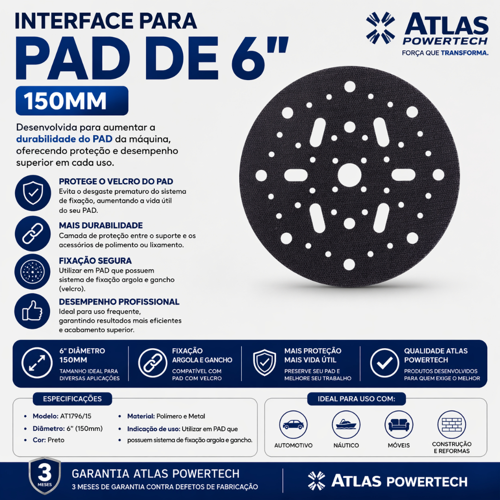 Interface Para PAD De 6" 150mm Atlas Powertech - Atlas