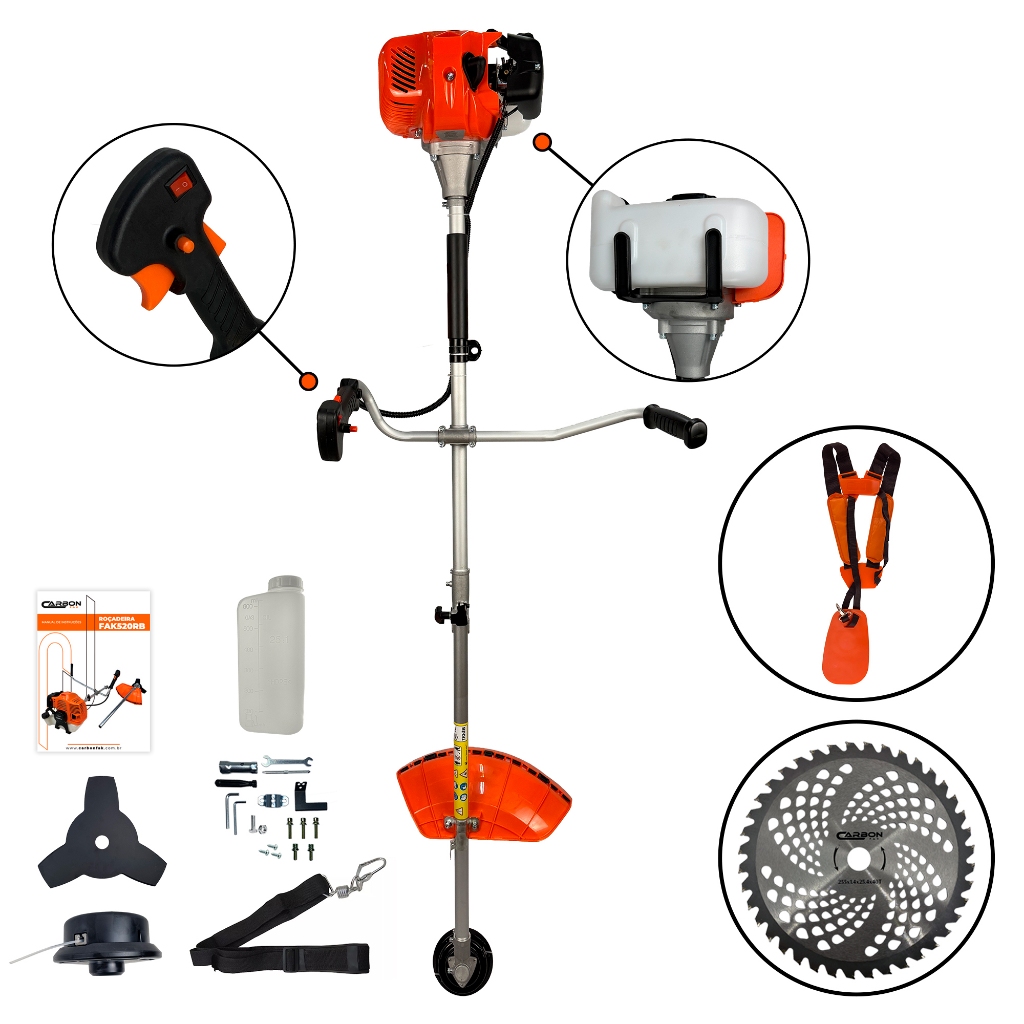Roçadeira a Gasolina 2T com Tubo Bipartido 2,5HP 52cc com Disco 40 Dentes Carbon Fak