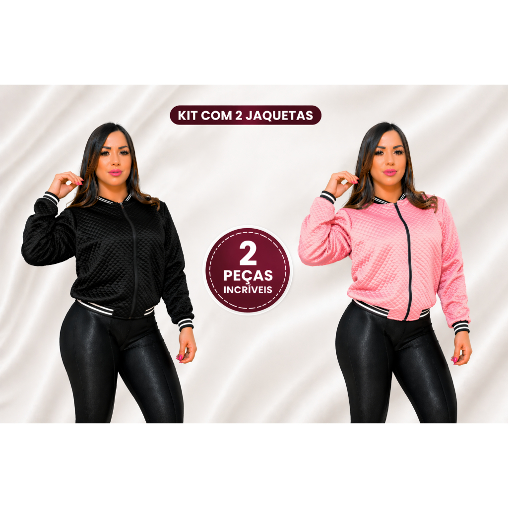 Kit 02 Jaqueta Bomber Matelassê Feminina com Zíper Acolchoada | Estilosa e Confortável | Moda Casual
