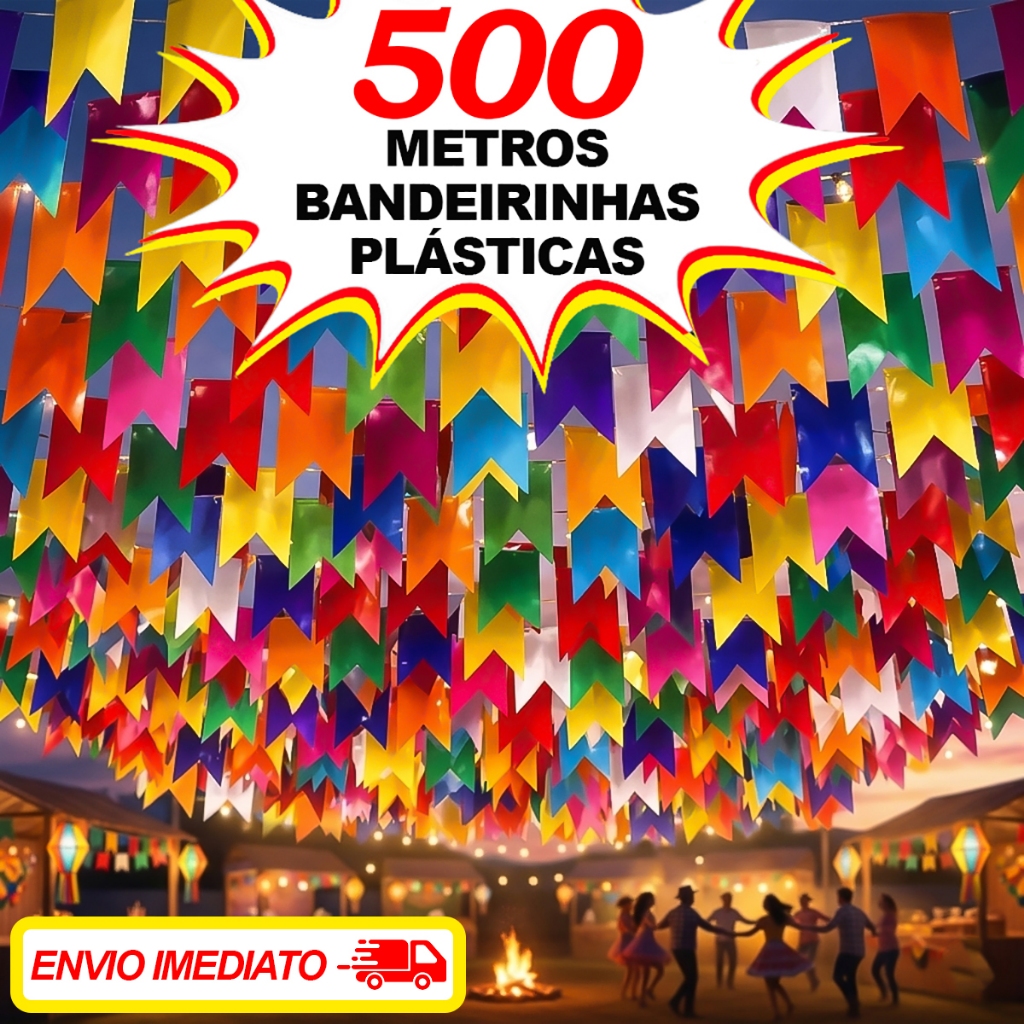 Kit 500 Metros Bandeirinhas Festa Junina Plástico Decoração Julina São João Arraia Bandeirola