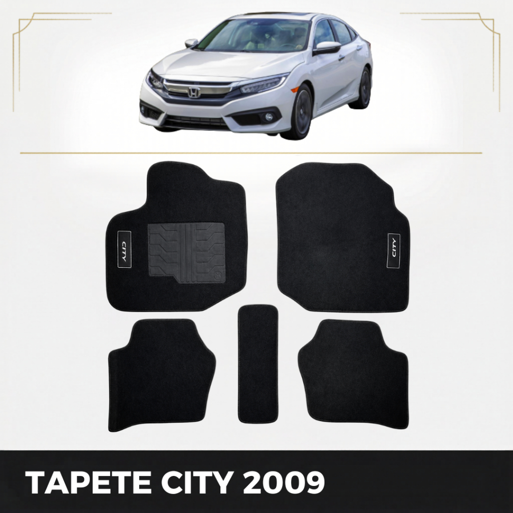 Kit Conjunto Jogo De Tapetes 5 Peças  City 2009 10 11 12 13 2014  Carpete Preto