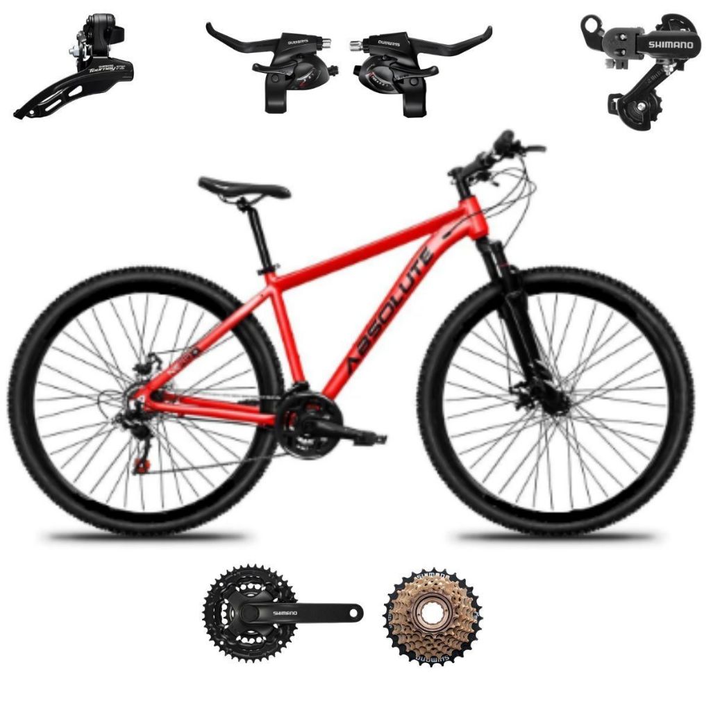Bicicleta MTB Absolute Nero 5 A29 Freio Disco 21V Pedivela Cambios Trocadores Shimano