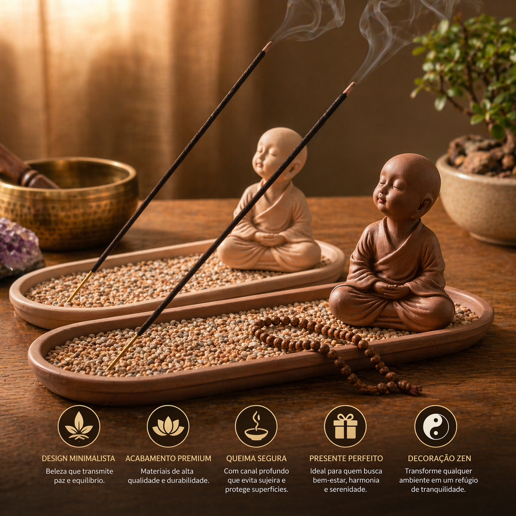 Imagem Porta Incenso Incensário Mini Buda Decoração Zen Yoga Meditação Aromaterapia Cascata Fumaça Cor Kit