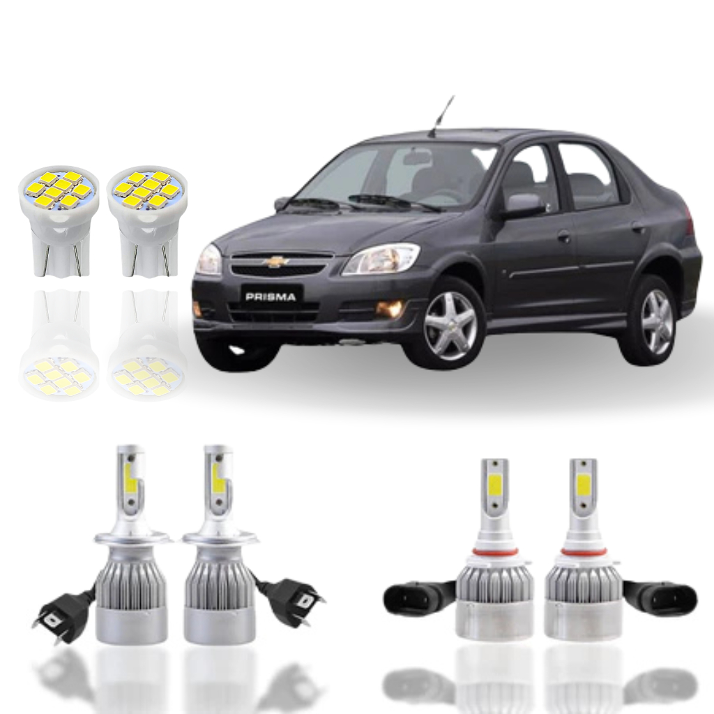 KIT Lâmpada led Chevrolet Prisma 2006 2007 2008 2009 2010 2011 (Farol Baixo Alto Milha Farolete)  H4 HB4 T10 Super led