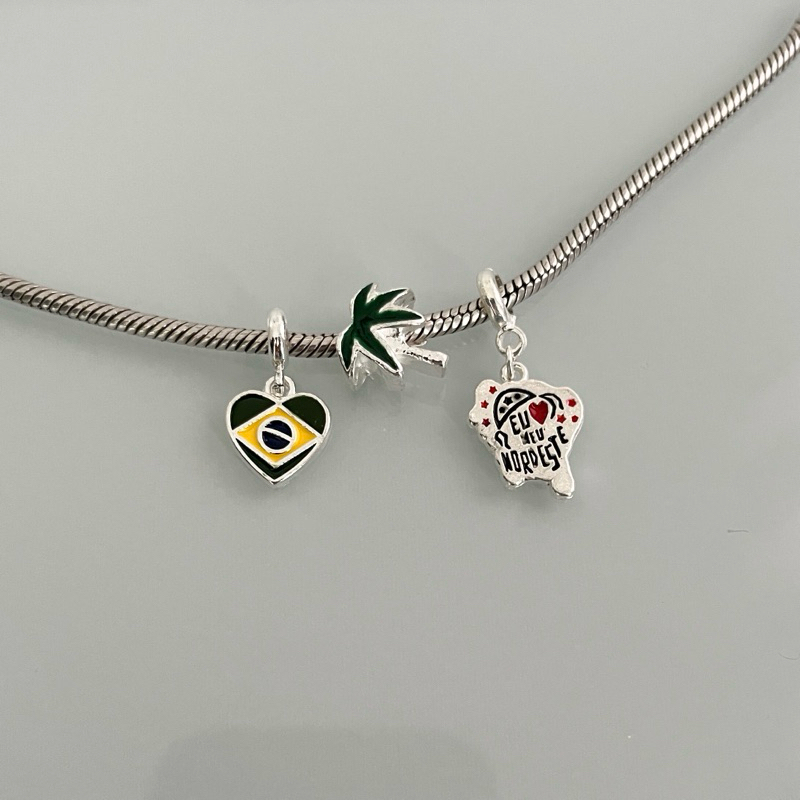 Conjunto Berloque Nordeste Brasil Viagem Coqueiro Praia Mar Bandeira Banhado a Prata