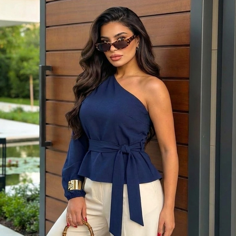 Blusa Feminina Peplum Nula Manga Bata Laço Elegante Manga Longa Amarrar Social Mula Manca