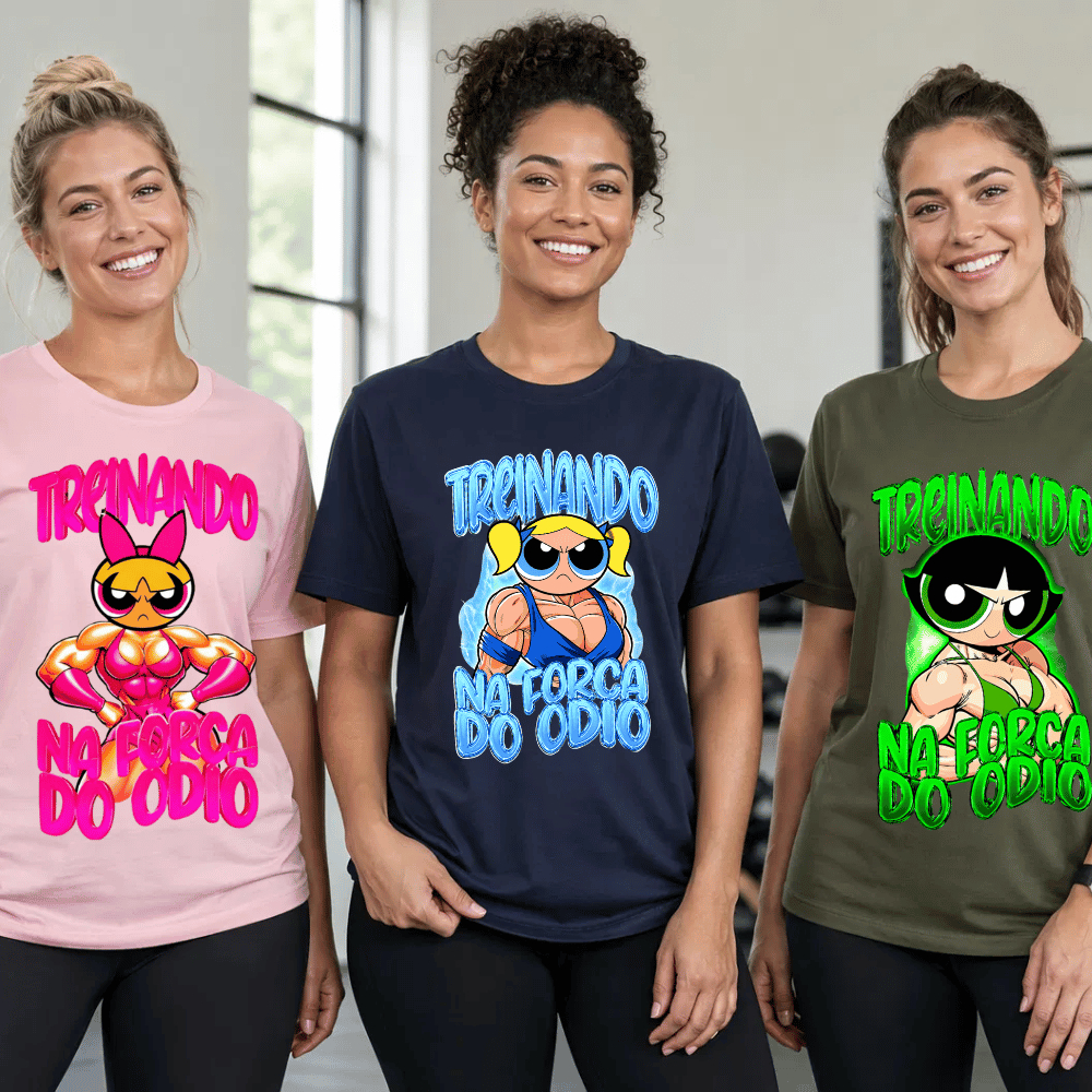 Camiseta Feminina Academia Kit 3 Camisas Treino Blusa Super poderosas Fitness Kit Amigas