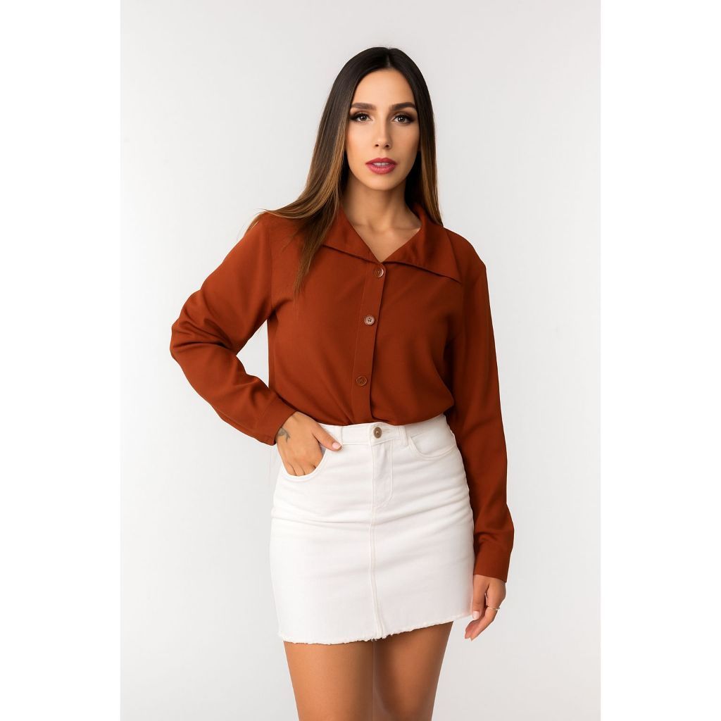 CAMISA SOCIAL FEMININA MANGA LONGA CONFORTAVEL LISA COM BOTOES NA MANGA