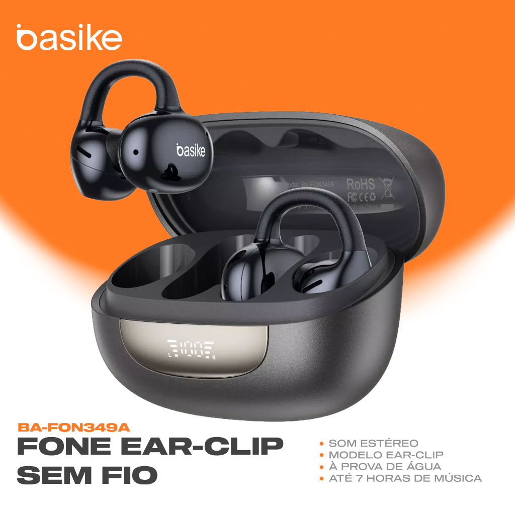BASIKE BA-FON349 Fone de Ouvido Bluetooth Sem Fio TWS Baixo Grave Microfone Integrado Controle Tátil