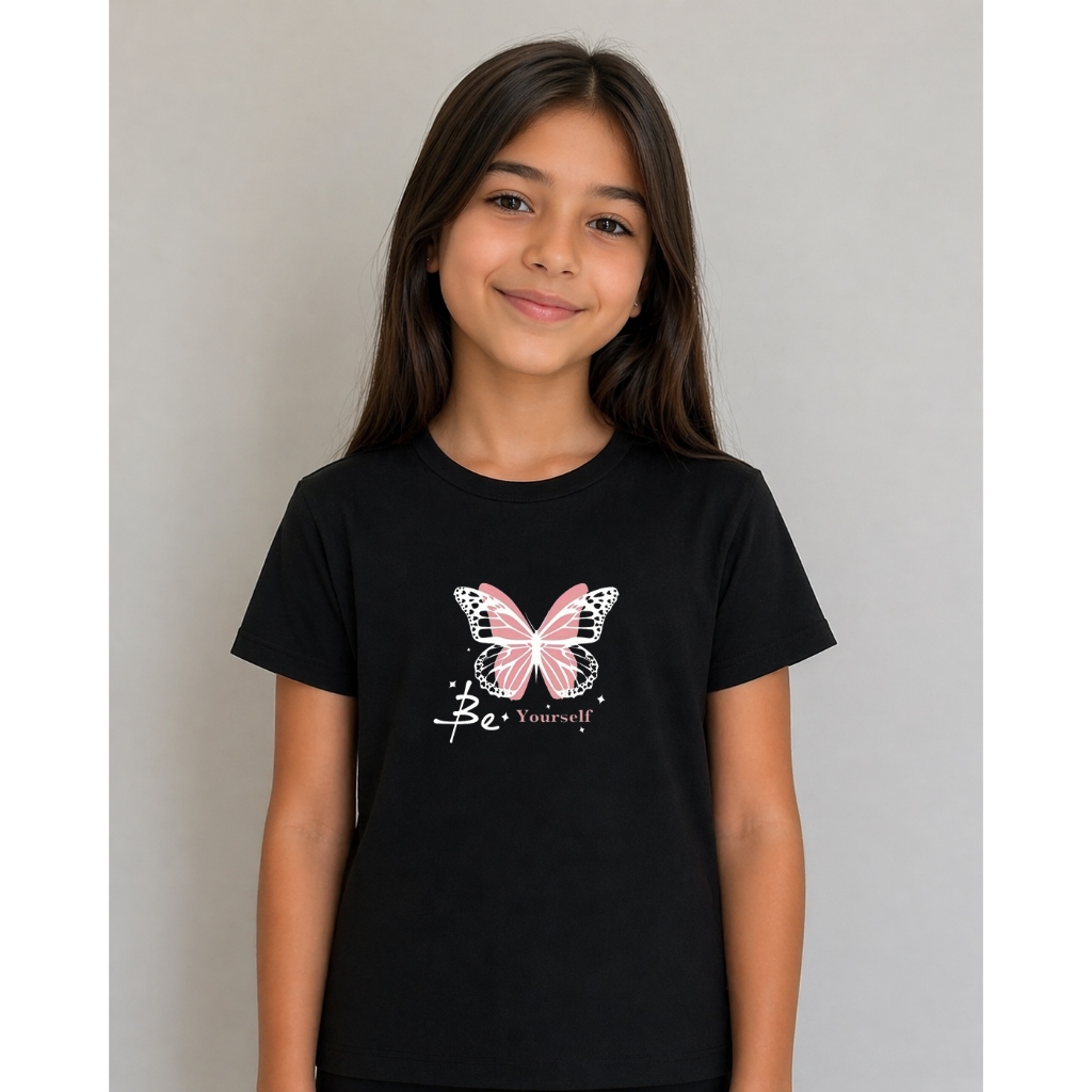 Camiseta Infantil Feminina Estampada Borboleta Tecido Macio Confortável