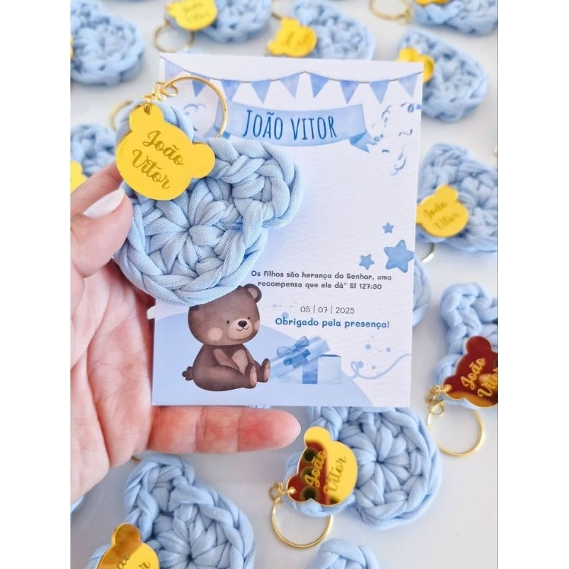 Lembrancinha Ursinho com Nome Personalizado em Fio de Malha ideal para Chá Revelação, Nascimento, Maternidade