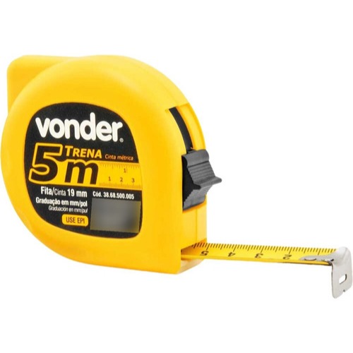 Trena de Bolso 5m em Aço Vonder Profissional com Trava Presilha e Fita 19mm