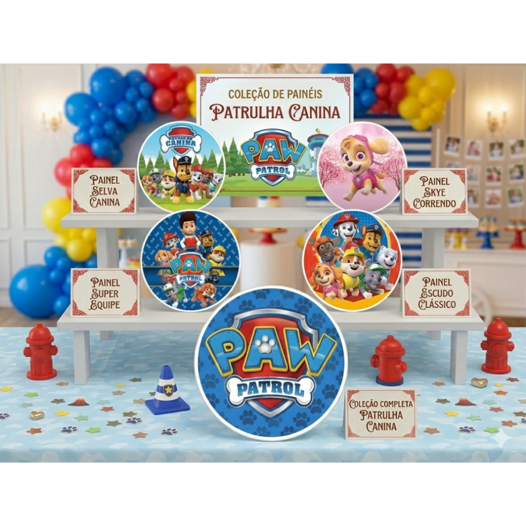 Painel Redondo de Festa Veste Fácil Sublimado Tema  Patrulha Canina
