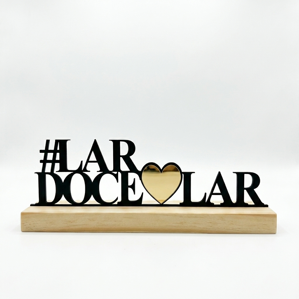 Enfeite Decorativo Lar Doce Lar MDF Base Madeira Coração Espelhado Presente Casa Decoração Moderna