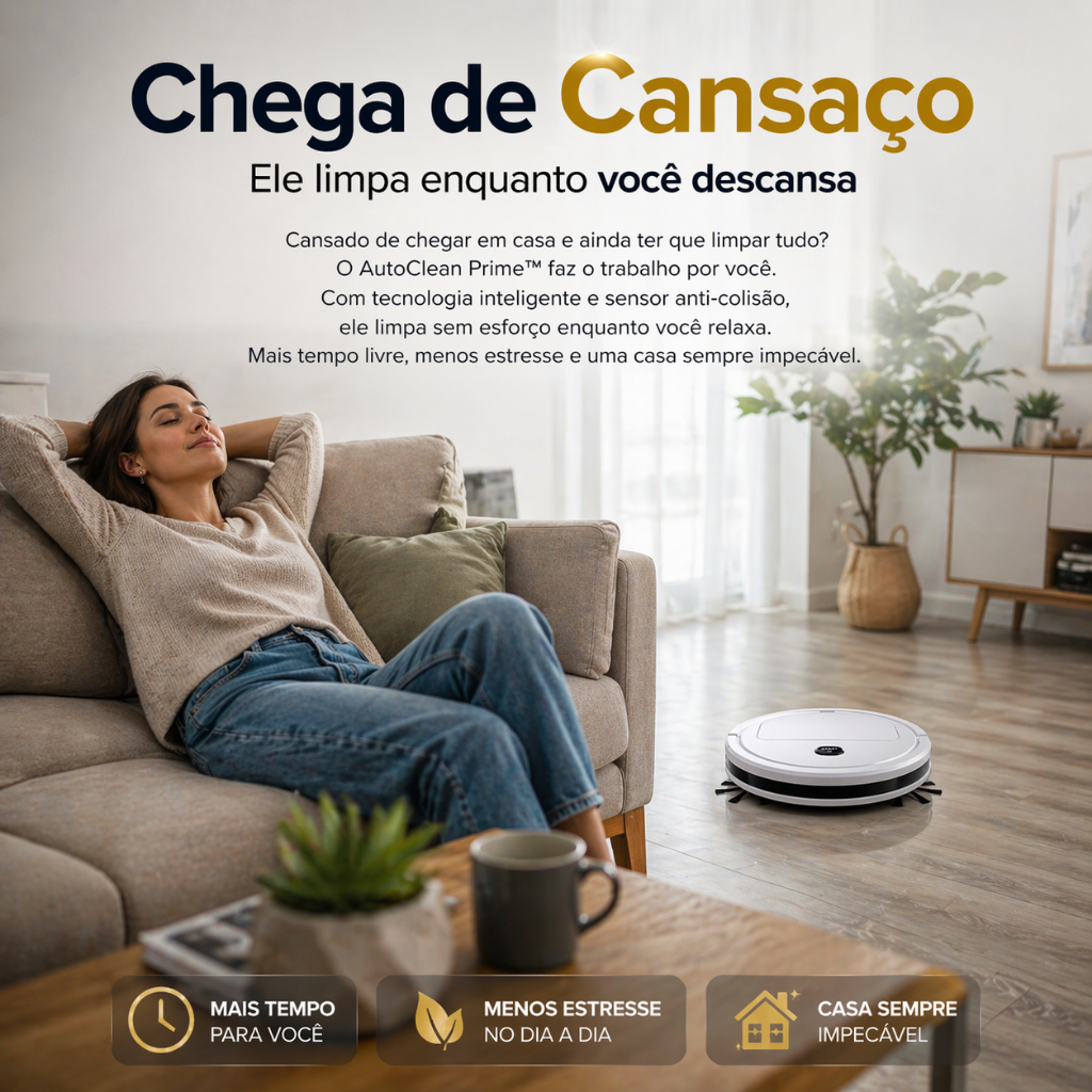 Aspirador Robô Robo AutoClean Prime Recarregável Limpeza Automática Sensor HEPA Pet Casa