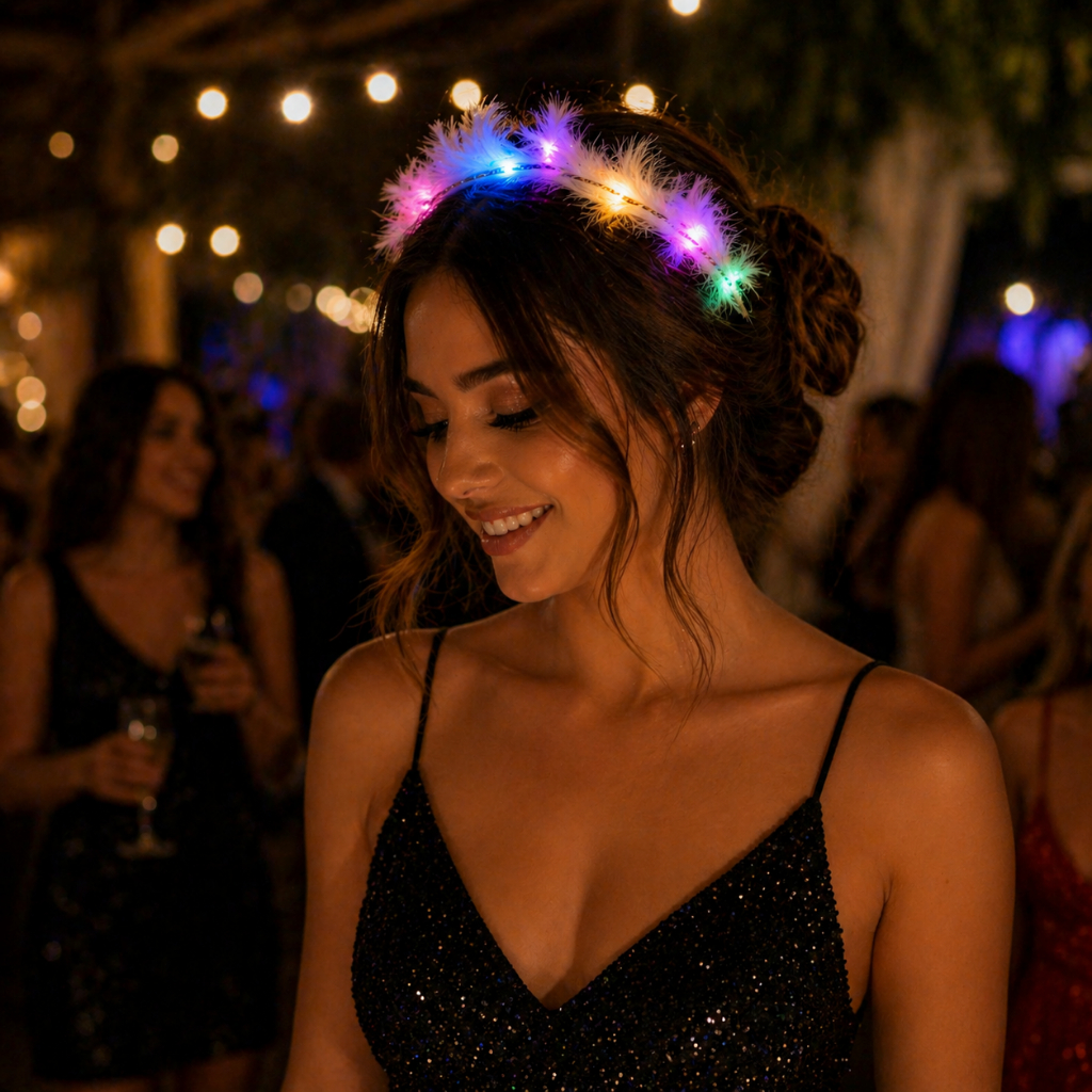 Tiara Coroa Pena Branco De Led
