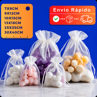 Kit 10/20/50/100 Un Saco Saquinho Organza Tule Saquinho 7x9 9x12 10x15 Branco Festa Casamento