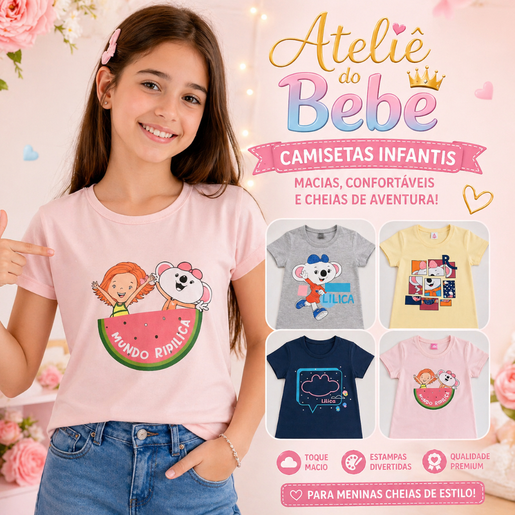 Camiseta Infantil Lilica Repilica Luxo Com Sofisticação Do 02 AO 12 Envio Imediato