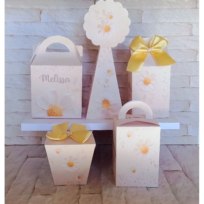 Kit festa Margarida - lembrancinhas de festa - papelaria personalizada - caixinhas personalizadas - margarida