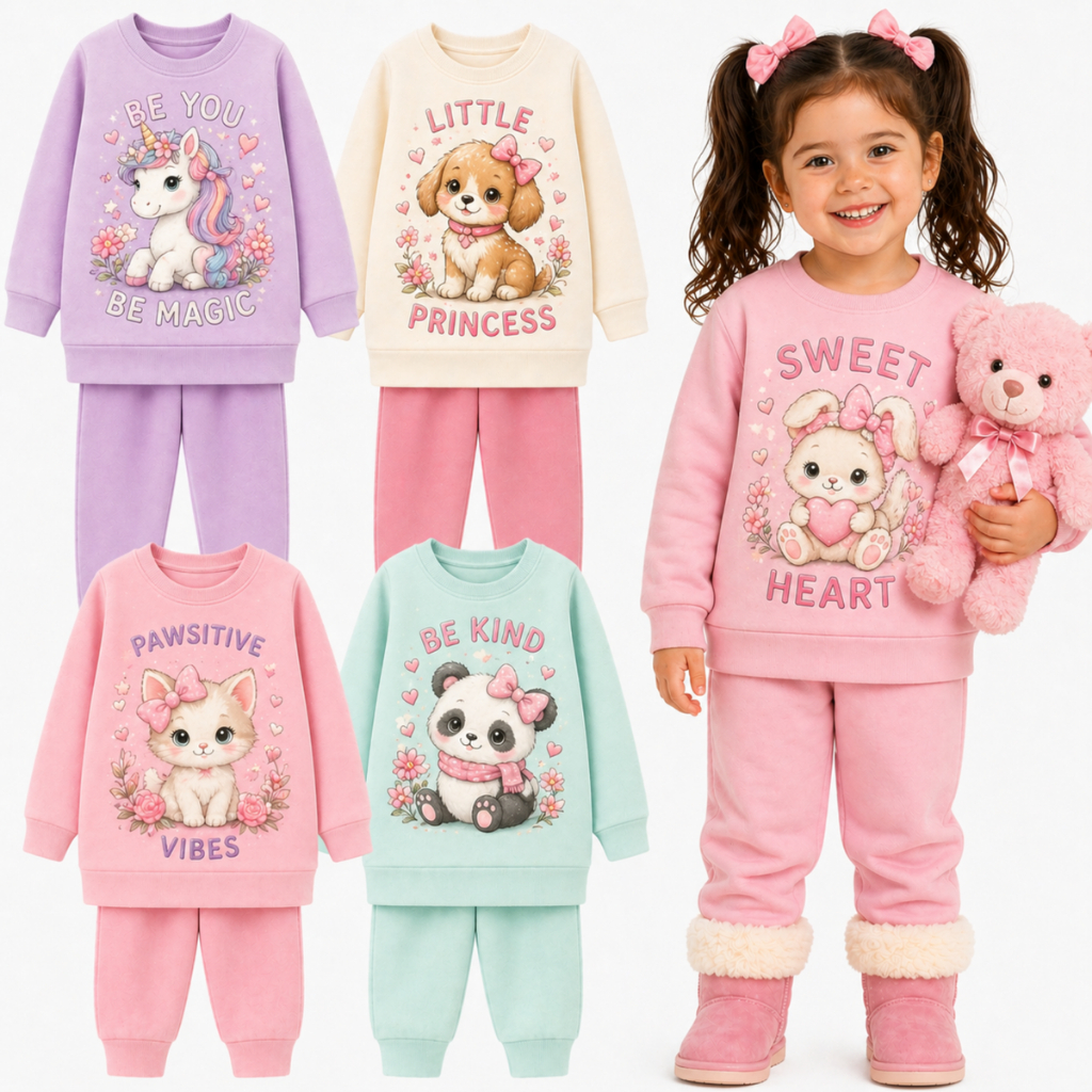 Kit 2 ou 6 peças de Moletom Infantil Feminino Inverno Conjuntos de Moletom Infantil Bebê Menina Flanelados