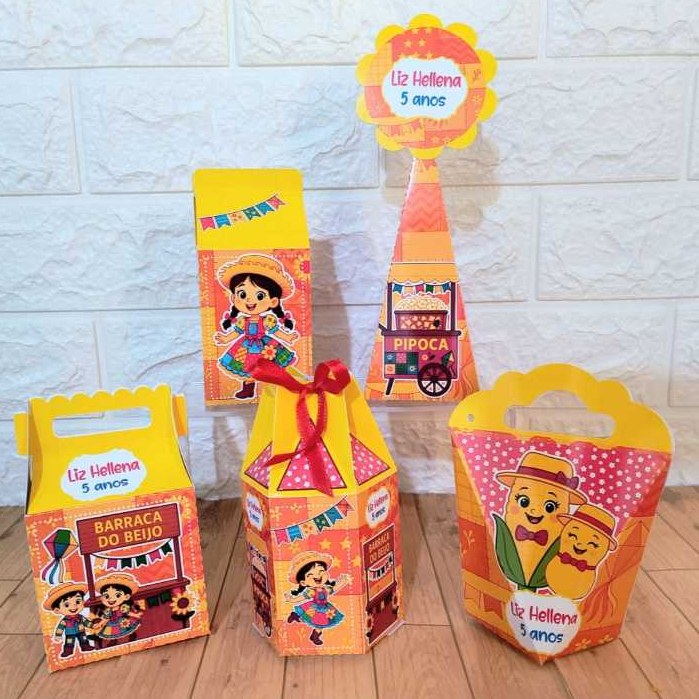 Kit Caixas Personalizadas para festas de aniversário, lembrancinhas FESTA JUNINA - ARRAIÁ  (PEGUE E MONTE)
