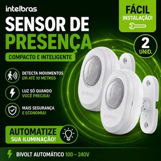 Kit 2 Interruptor Sensor Presença Iluminação para Parede ou Teto Espi 360a Intelbras V10 Shop