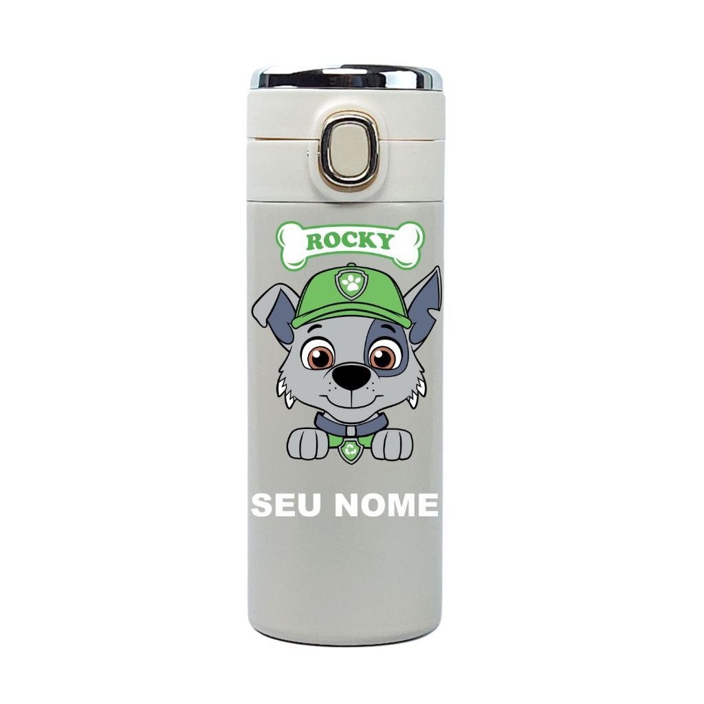 Garrafa Térmica Aço Inoxidavel Patrulha Canina Rocky com Medidor De Temperatura Digital 420ml