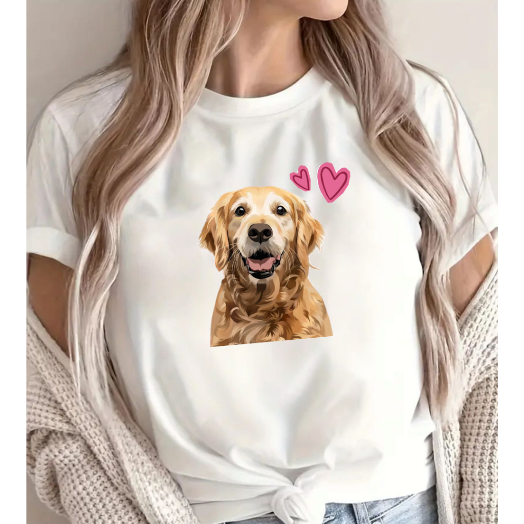Blusa Feminina Pet Dog Golden Camiseta Algodão Casual Manga Curta