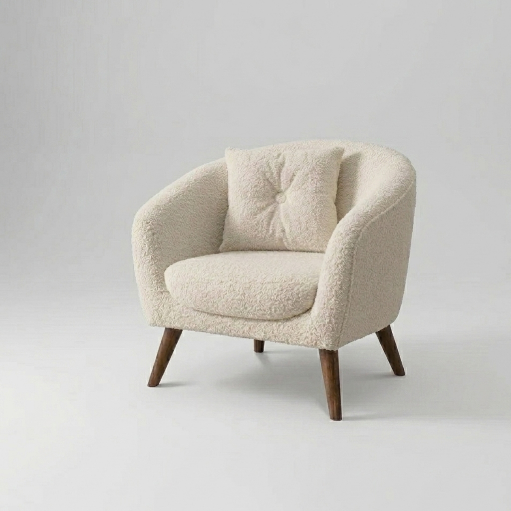 Poltrona Pé Palito Retrô em Tecido Bouclê Poltrona Decorativa Confortável Leitura Para Sala Auria