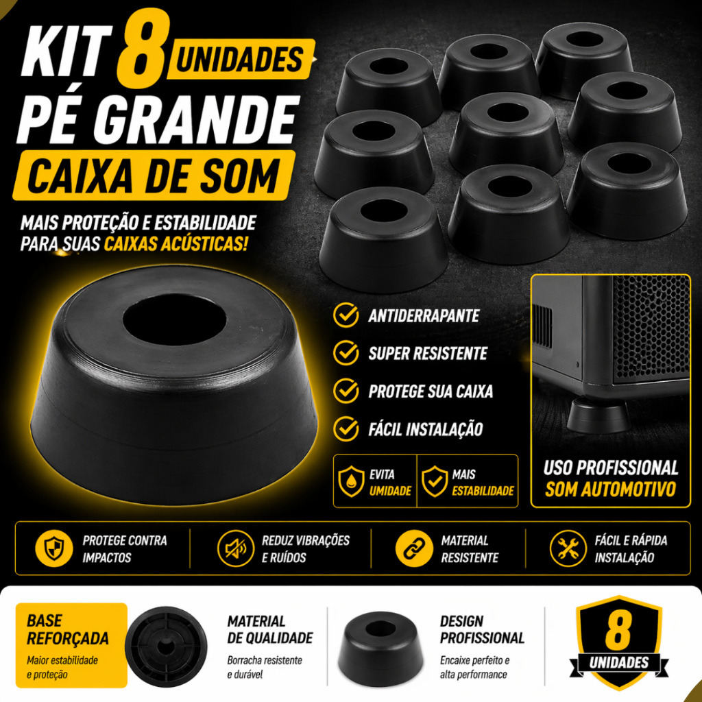 Kit 8 Pezinho Pé Grande Para Som Profissional Caixa Acustica mesa pe cadeiras nao risca chão nao treme caixa