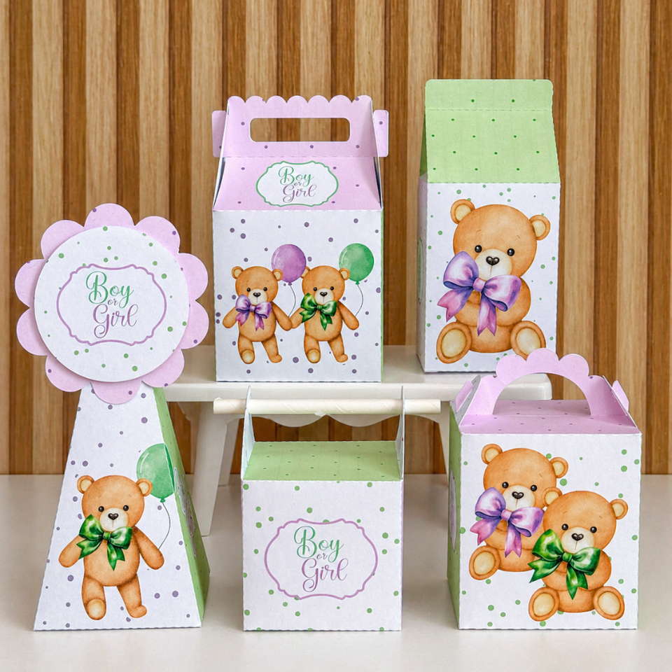 Kit Festa Chá revelação Menino ou Menina Caixinhas Personalizadas a Desmontadas para Lembrancinhas Chá de Bebê