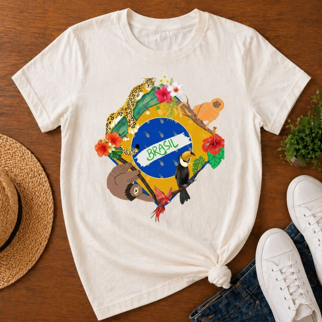 Camiseta Tshirt Feminina Brasil Tropical Look Casual Tecido Premium 100% Algodão