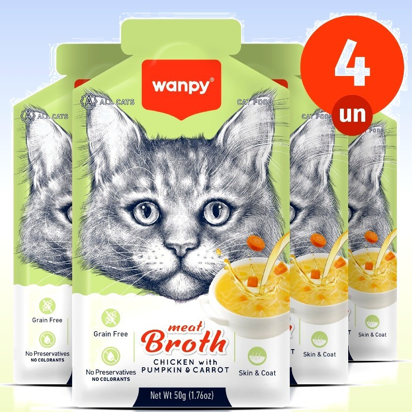 Kit 4 Petisco Truly Wanpy Sopa para Gatos Frango Abóbora Cenoura 50 G