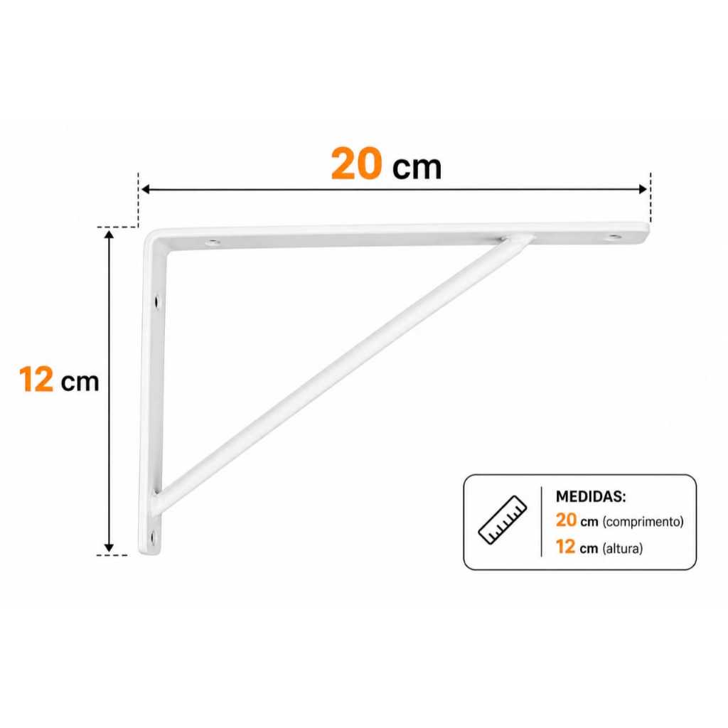 kit Mão Francesa 2, 4 ou 6 unidades 20cm Branca Reforçada Suporte Prateleiras