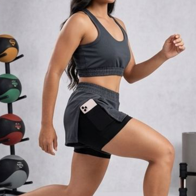 Conjunto Academia Treino Top e Shorts 2 em 1 Feminino Fitness Estilo Duas Peças Moda Confortável