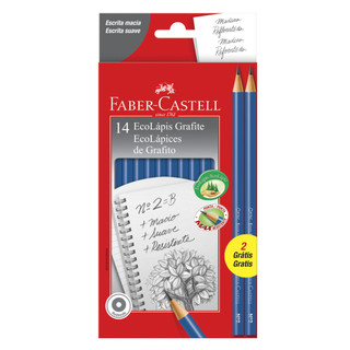 Lápis Faber-Castell Preto Redondo Nº2HB EcoLápis, 14 Lápis Kit 12 + 2 Grátis Kit Escolar Universitário Aula