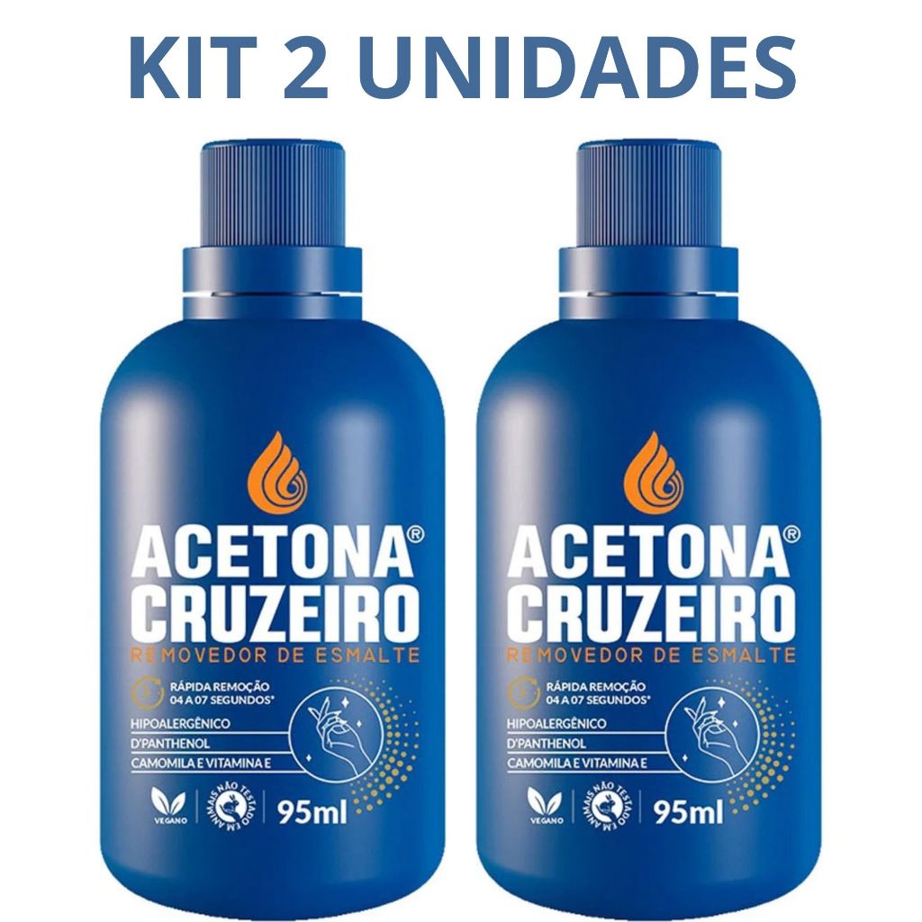 Kit 2 Acetona Cruzeiro 95ml Removedor de Esmalte Profissional Limpeza Rápida Unhas