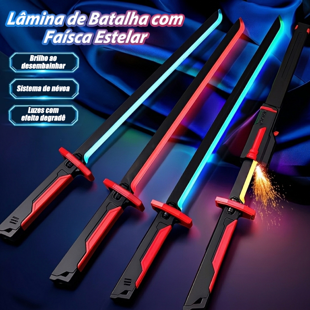 Espada Katana Samurai 80cm – Covei Toys – LED RGB com Faísca e Fumaça – Efeito Sabre de Luz