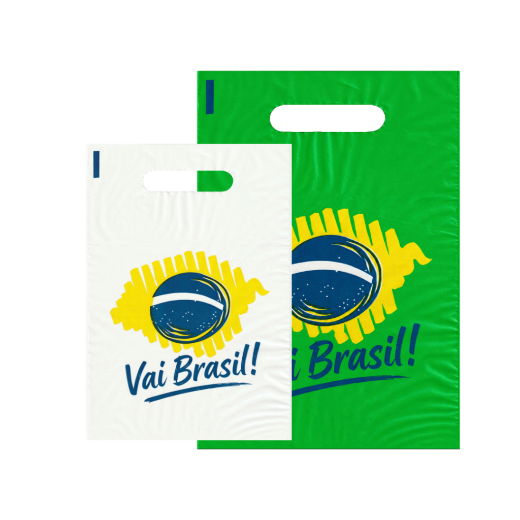 Sacola da Copa Vai Brasil - Sacos Plásticos Alça Vazada Boca de Palhaço