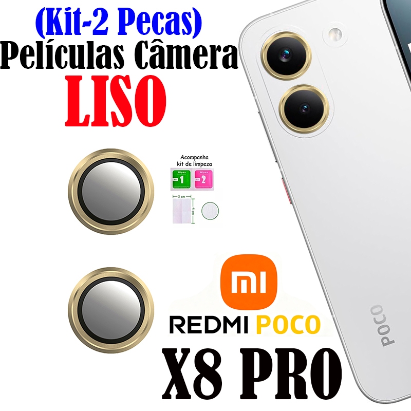 KIT(2 Pecas )Película Câmera Liso X8 PRO REDMI Protetors Lentes Vidro Temperado Anti Risco Anel Metal